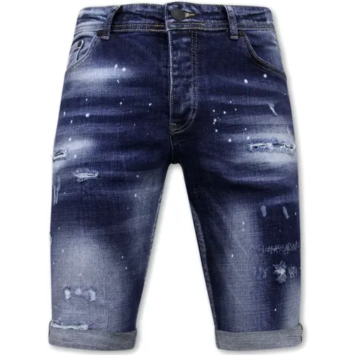 Designer-Shorts mit Farbspritzern Herren Slim Fit -1072- Blau - Local Fanatic - Modalova