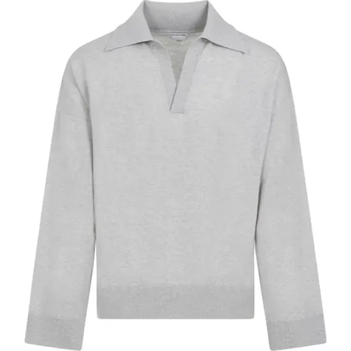 Grey Wool Classic Neck Polo Shirt , male, Sizes: M - Bottega Veneta - Modalova