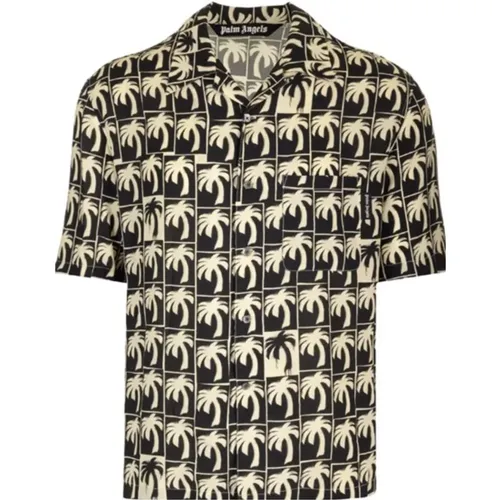 Short Sleeve Bowling Shirt with Print , male, Sizes: L - Palm Angels - Modalova