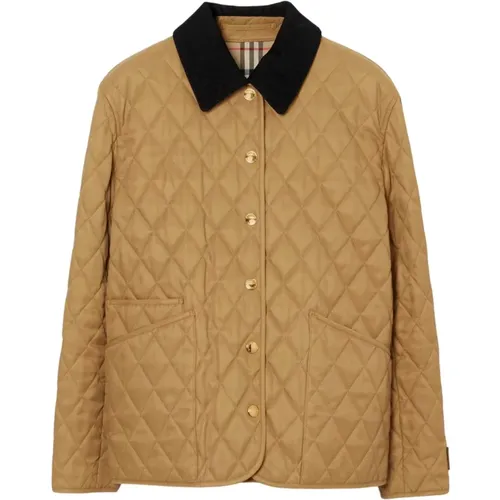 Corduroy Quilted Jacket with Vintage Check Lining , female, Sizes: L - Burberry - Modalova