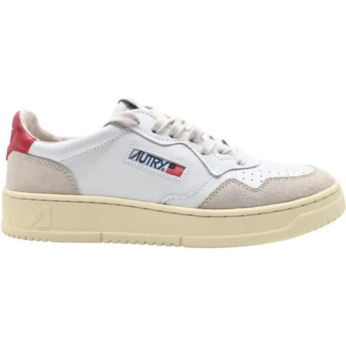 White/Red Leather Sneakers , male, Sizes: 6 UK - Autry - Modalova