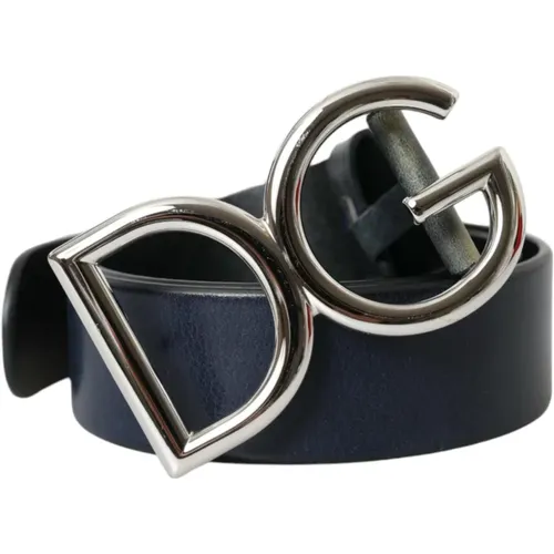 Blauer Leder-Logo-Gürtel - Dolce & Gabbana - Modalova