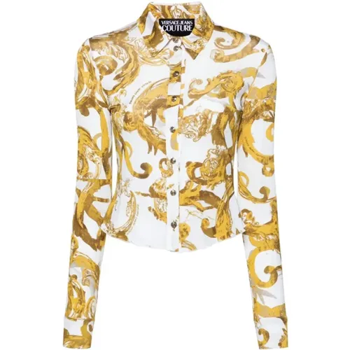 Barocco Print Weißes Hemd , Damen, Größe: L - Versace Jeans Couture - Modalova