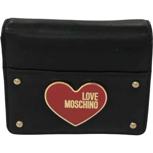 Schwarzes Portemonnaie mit Herzlogo und Druckknopf , Damen, Größe: ONE Size - Love Moschino - Modalova