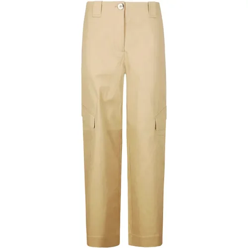 Herringbone Canvas Mid Waist Pants - Ganni - Modalova