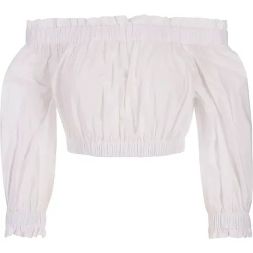 Weißes Baumwoll Off-Shoulder Crop Top , Damen, Größe: M - P.a.r.o.s.h. - Modalova