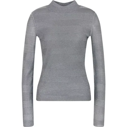 Grey Stripe Sweater Mock Neck , female, Sizes: S, L, XL, M - Emporio Armani - Modalova