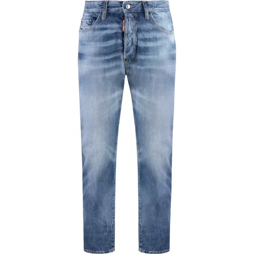 Zerrissene 5-Pocket-Jeans mit Lederlogo , Herren, Größe: M - Dsquared2 - Modalova