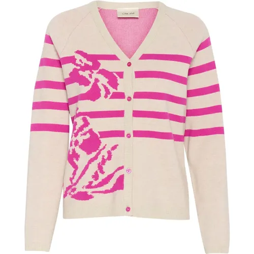 Knit Cardigan Ancient Scroll Fuchsia Stripe , female, Sizes: M, XS, L, XL, 2XL - Cream - Modalova