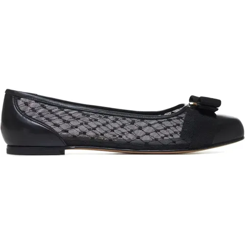 Schwarze Slip-On Flache Schuhe mit Schleife - Salvatore Ferragamo - Modalova