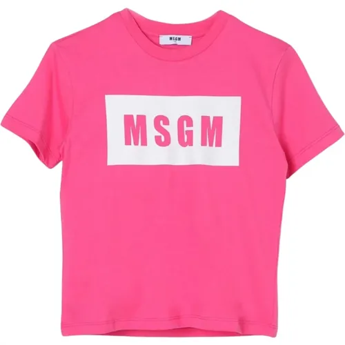 Fuchsia T-Shirt mit Kontrastierendem Schriftzug - Msgm - Modalova