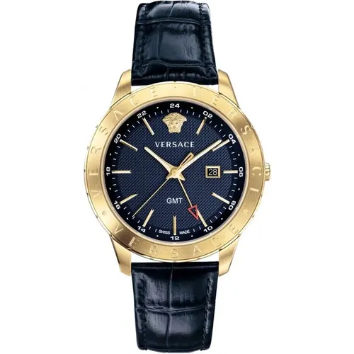 Univers GMT blau gold Lederuhr - Versace - Modalova