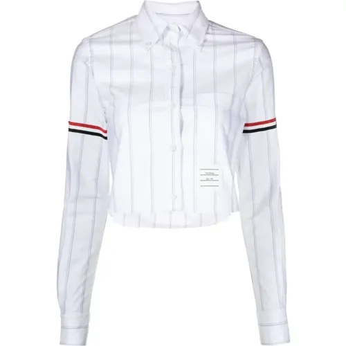 Weißes Cropped Oxford Hemd mit Tricolor-Detail , Damen, Größe: S - Thom Browne - Modalova