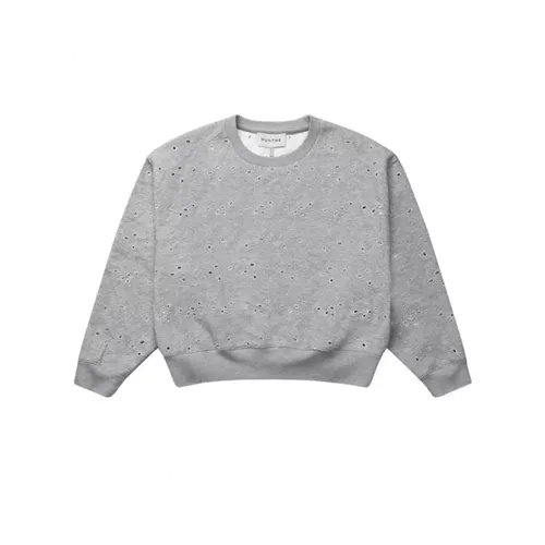 Grauer Sweatshirt mit Stickerei und Ausschnittmuster , Damen, Größe: 2XL - Munthe - Modalova