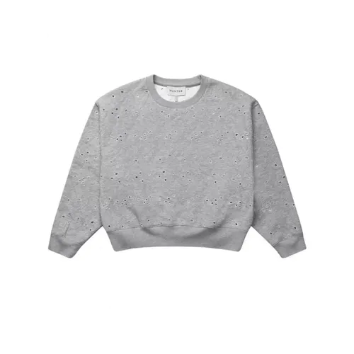 Grauer Sweatshirt mit Stickerei und Ausschnittmuster , Damen, Größe: 2XS - Munthe - Modalova