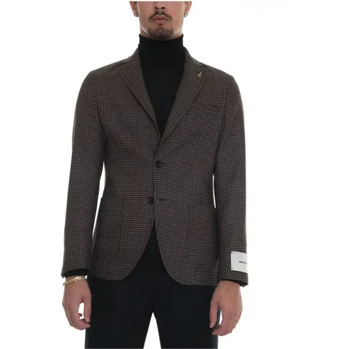 Houndstooth Slim Fit Wool Jacket , Herren, Größe: L - Paoloni - Modalova
