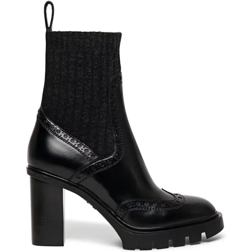 Classic Leather Brogue Sock Boot , female, Sizes: 2 1/2 UK, 3 UK - Santoni - Modalova