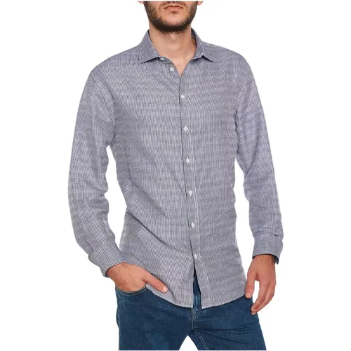 Micro-pattern cotton/linen shirt , male, Sizes: 3XL - Emporio Armani - Modalova
