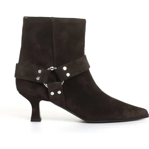 Braune Wildleder Stiefeletten Eleganter Stil , Damen, Größe: 39 1/2 EU - 3JUIN - Modalova