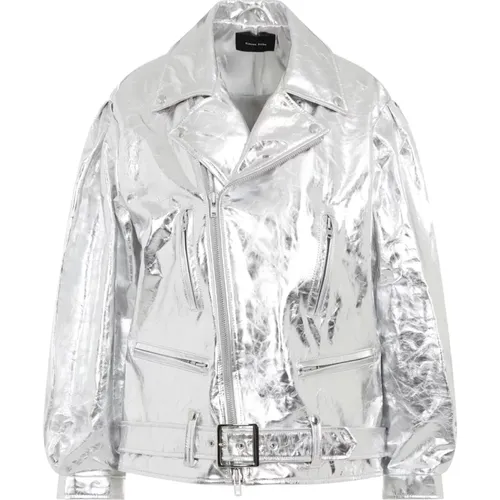 Silver Metallic Biker Jacket , female, Sizes: S - Simone Rocha - Modalova