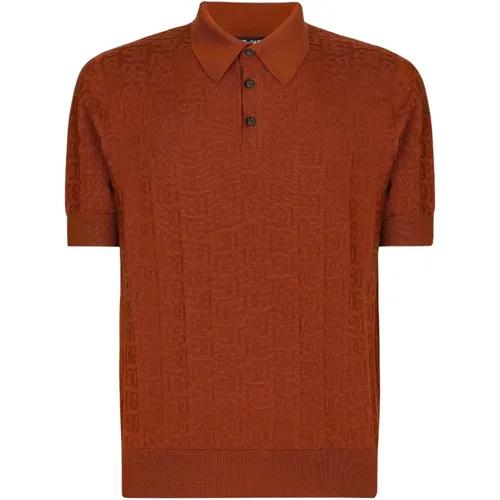 Braunes Seiden-Poloshirt für Herren , Herren, Größe: L - Dolce & Gabbana - Modalova