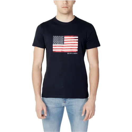 Blau bedrucktes T-Shirt - Herren Kurzarm , Herren, Größe: XL - U.S. Polo Assn. - Modalova