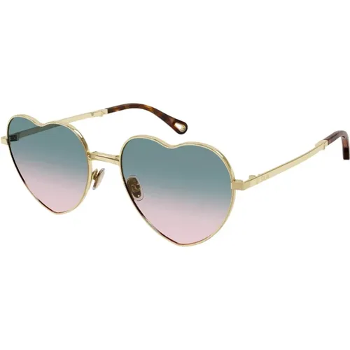 Goldene herzförmige Sonnenbrille mit innovativem Klappgestell - Chloé - Modalova