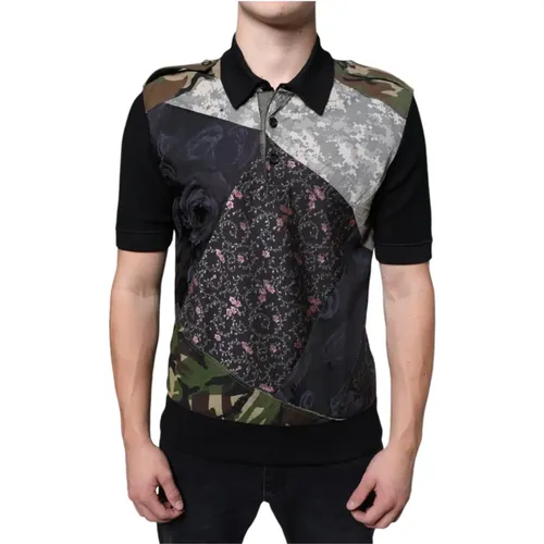 Camouflage Patchwork Seiden Polo T-shirt - Dolce & Gabbana - Modalova