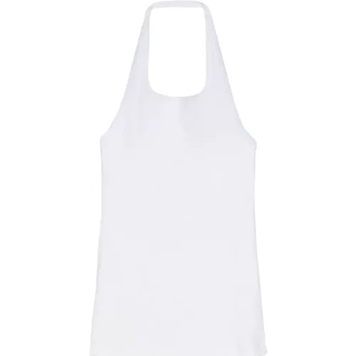 Weiße Halterneck-Bluse mit gerippten Details , Damen, Größe: M - N21 - Modalova