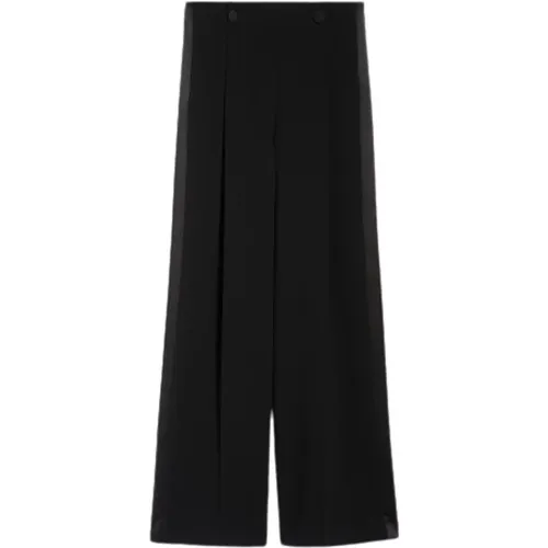 Weite Schwarze Hose mit Satinseitenstreifen , Damen, Größe: 2XS - Max Mara - Modalova