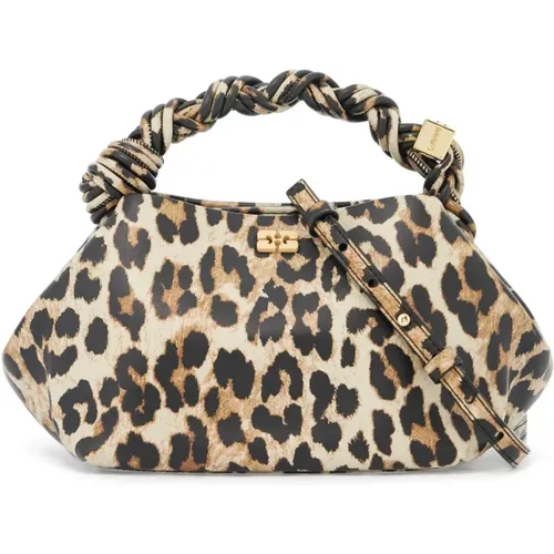 Animal-Print Leather Hexagonal Handbag , female, Sizes: ONE SIZE - Ganni - Modalova