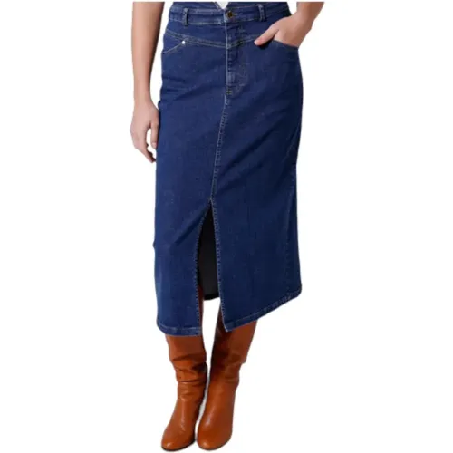 Long Denim Skirt with Classic Straight Cut , female, Sizes: M, S, L, XS - Naf Naf - Modalova