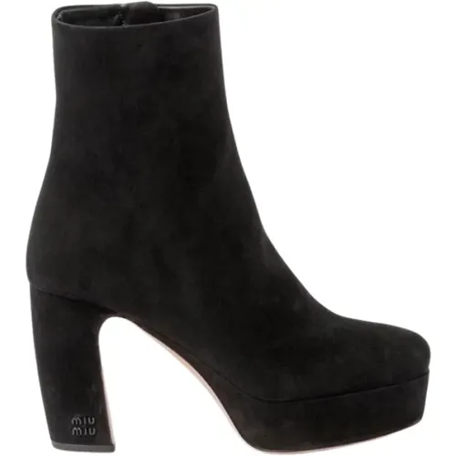 Retro-Style Suede Ankle Boots , female, Sizes: 7 1/2 UK, 4 UK, 6 1/2 UK, 6 UK - Miu Miu - Modalova