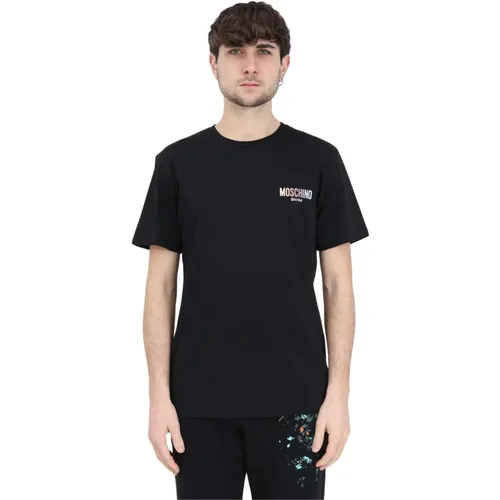 Schwarzes T-Shirt mit Regenbogenlogo für Herren - Moschino - Modalova