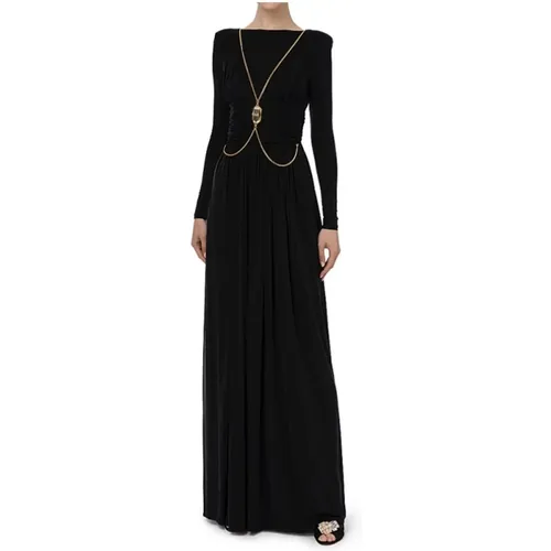Long Dress with Chain Accessory , female, Sizes: M, S - Elisabetta Franchi - Modalova