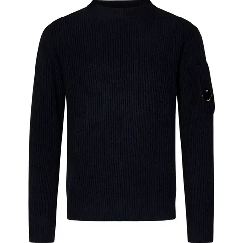 Schwarzer Crewneck Pullover mit Reißverschlusstasche , Herren, Größe: S - C.P. Company - Modalova