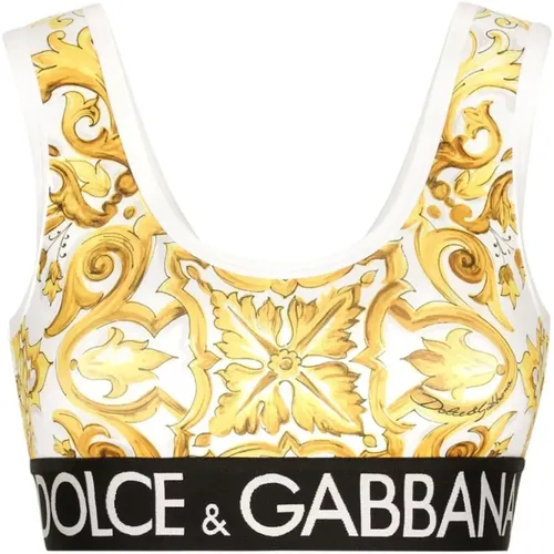 Majolica Print Crop Top , female, Sizes: XS, 2XS - Dolce & Gabbana - Modalova