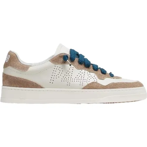 Perforierte Logo-Ledersneaker Creme - P448 - Modalova