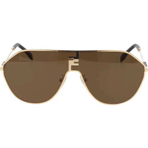 Stilvolle Sonnenbrille Metall unregelmäßige Form,Glamouröse geometrische Sonnenbrille mit goldfarbenem Rahmen - Fendi - Modalova