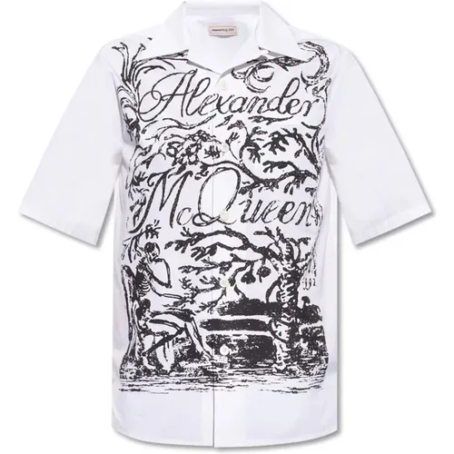White Cotton Logo Print Shirt , male, Sizes: XL, 2XL - alexander mcqueen - Modalova