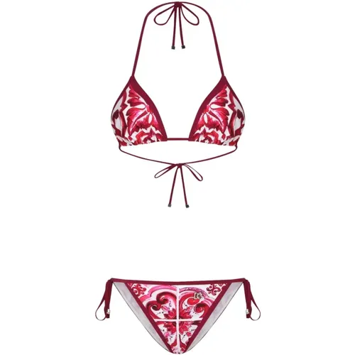 Majolika-Print Triangel-Bikini , Damen, Größe: M - Dolce & Gabbana - Modalova