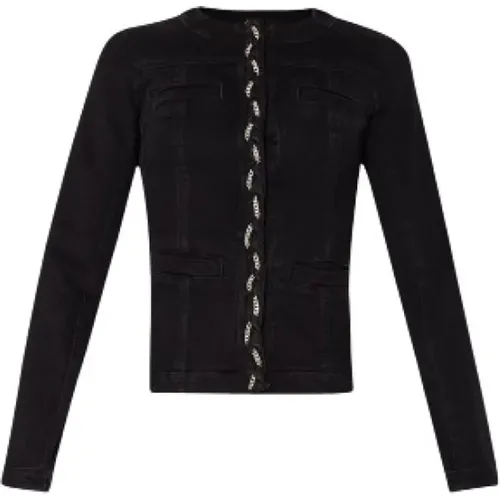 Schwarze Jeansjacke mit Zopf- und Ketten-Detail , Damen, Größe: L - Liu Jo - Modalova