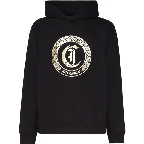 Cotton Hooded Sweatshirt with Gold Print , male, Sizes: M, L, XL - Just Cavalli - Modalova