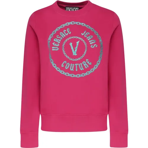 Himbeerfarbenes Baumwoll-Sweatshirt mit Frontdruck - Versace Jeans Couture - Modalova