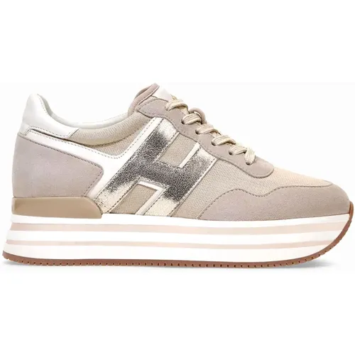 Midi H222 Sneakers in Suede with Glitter Finish , female, Sizes: 4 UK, 5 1/2 UK, 4 1/2 UK, 7 UK - Hogan - Modalova