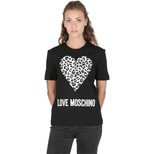 Leopardenherz T-Shirt Schwarz Baumwolle - Love Moschino - Modalova