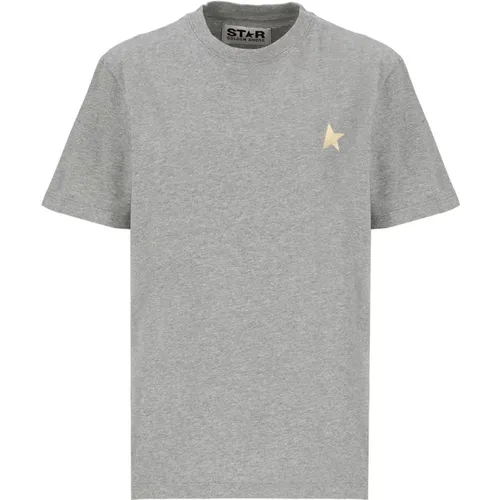 Grey Cotton T-shirt with Contrasting Logo , female, Sizes: M, S - Golden Goose - Modalova