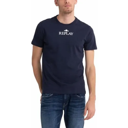 Herren Baumwoll T-Shirt , Herren, Größe: M - Replay - Modalova
