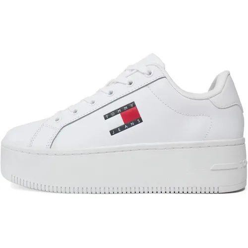 Weiße Ledersneakers , Damen, Größe: 36 EU - Tommy Hilfiger - Modalova