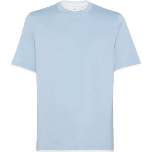 Men's Clothing T-Shirts & Polos Lightblue Ss24 , male, Sizes: M - BRUNELLO CUCINELLI - Modalova
